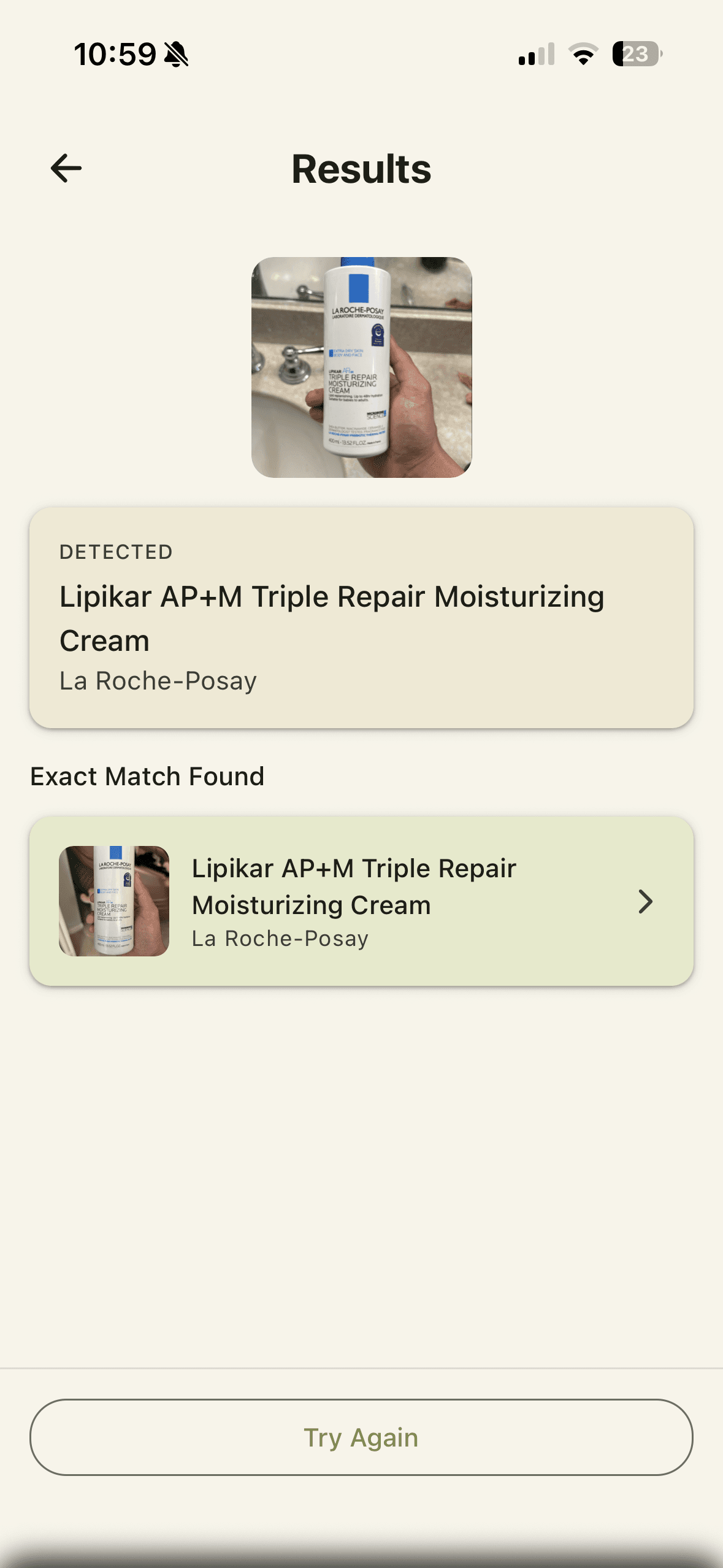 Ingredient scanning view in the Skincareful app